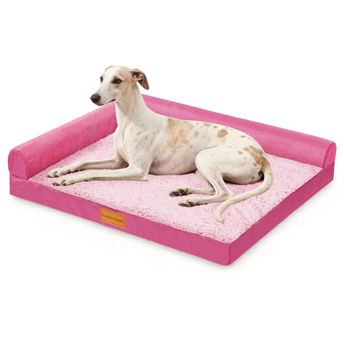 Exclusivo Mezcla L-shaped Pet Couch Bed with Removable and Washable Cover, Orthopedic Dog Bed for Large Dogs with Non-Slip Bottom, 42"X28", Pink