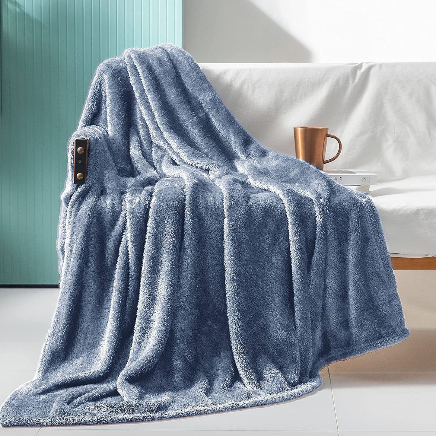 Exclusivo Mezcla Plush Fuzzy Large Fleece Throw Blanket ( 50" x 70")- Soft, Warm& Lightweight