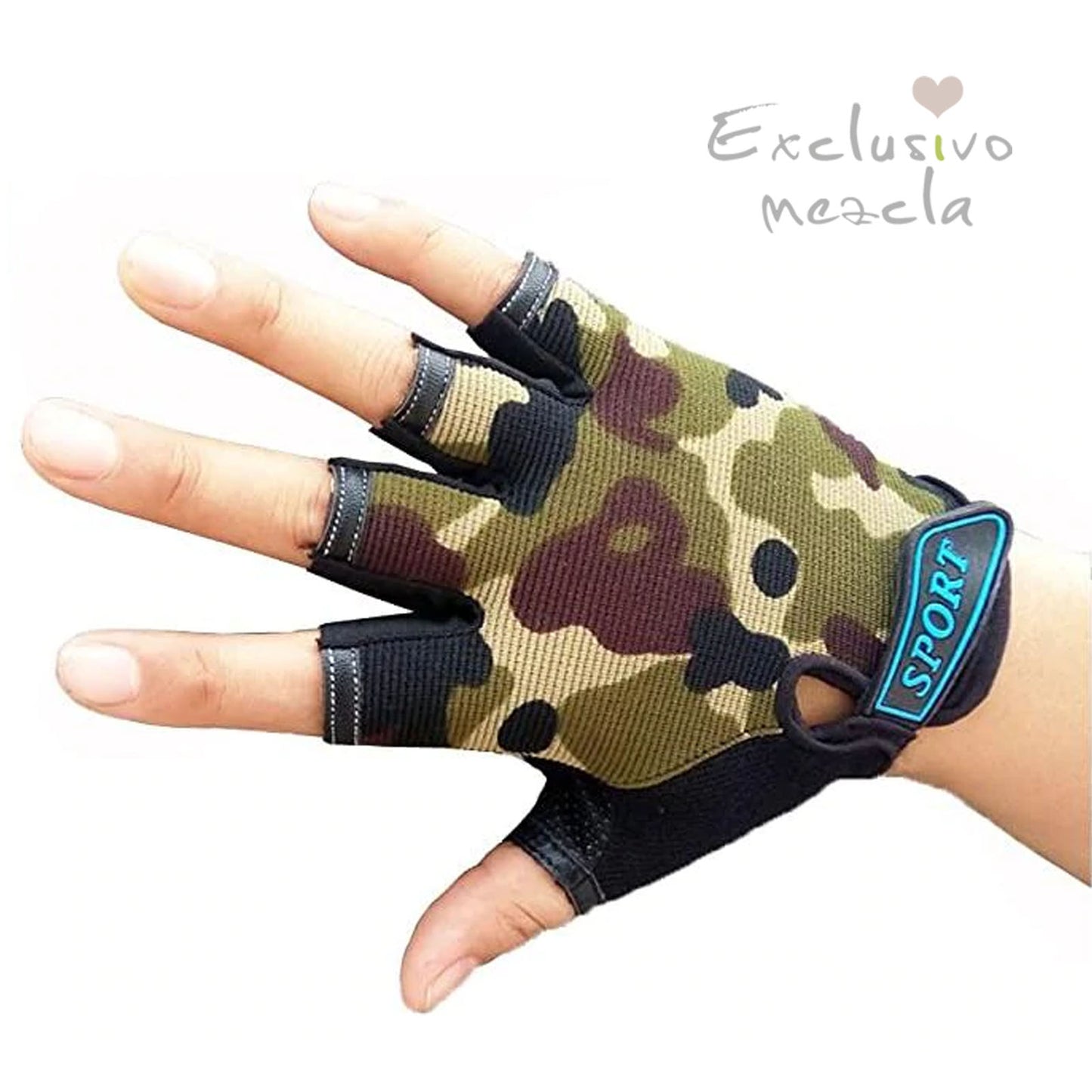 Exclusivo Mezcla Kids Fingerless Camo Gloves Cycling Bike Sports Gloves for Boys Children Anti-Slip Breathable Camouflage Mittens