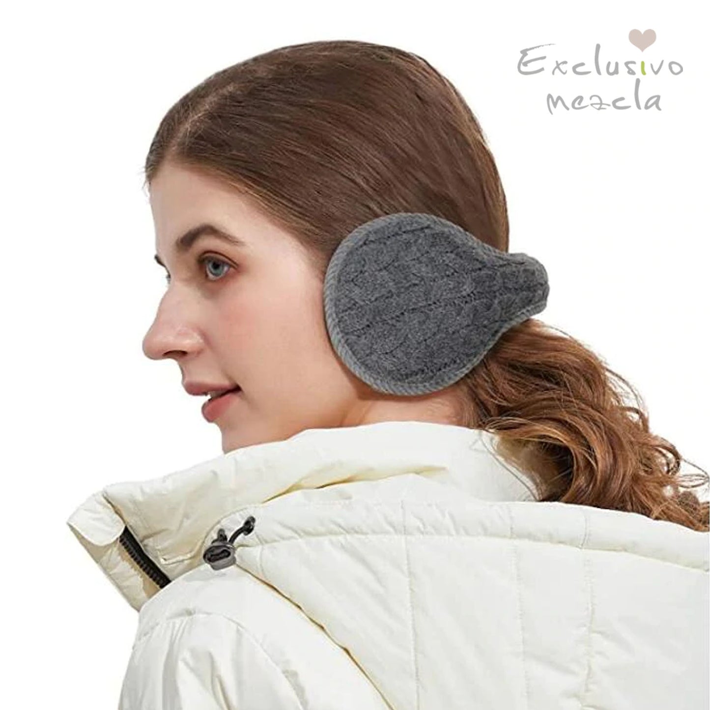 Exclusivo Mezcla Unisex Warm Knit Earmuffs Ladies Cashmere Winter Pure Color Outdoor Fur Earwarmer, Adjustable Wrap