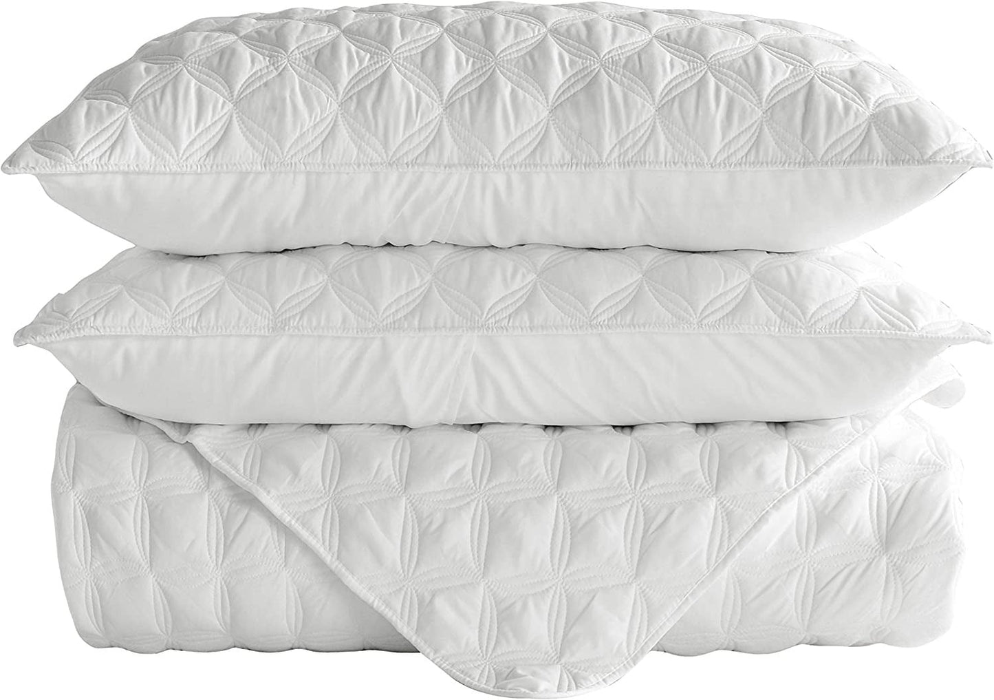 Exclusivo Mezcla Bed Quilt Set King Size for All Season, Stitched Pattern Quilted Bedspread/ Bedding Set/ Coverlet with 2 Pillow shams, Lightweight and Soft, White