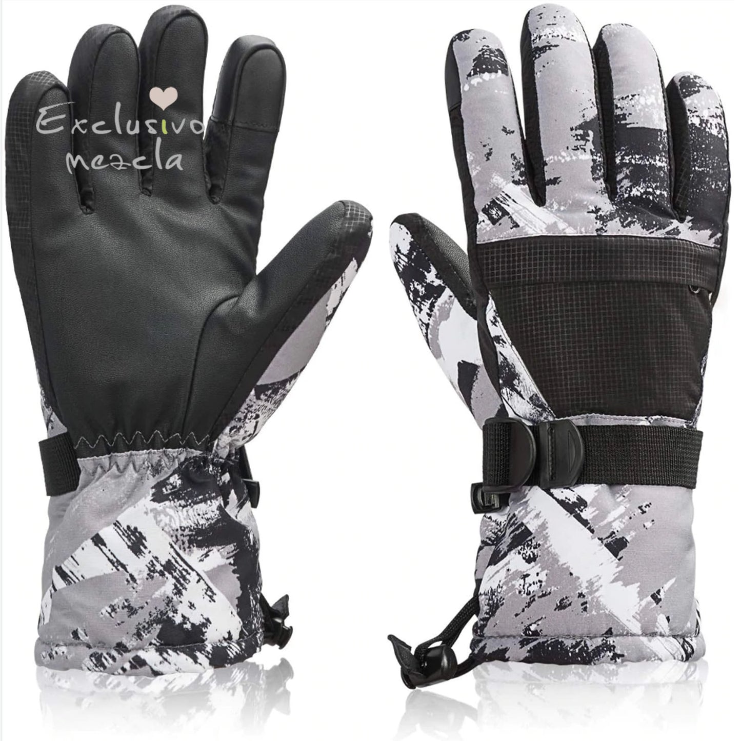 Exclusivo Mezcla Ski Snowboard Gloves, Waterproof Winter Warm Gloves, Cold Weather Touchscreen Snow Gloves for Mens, Womens, Kids Skiing,Snowboarding