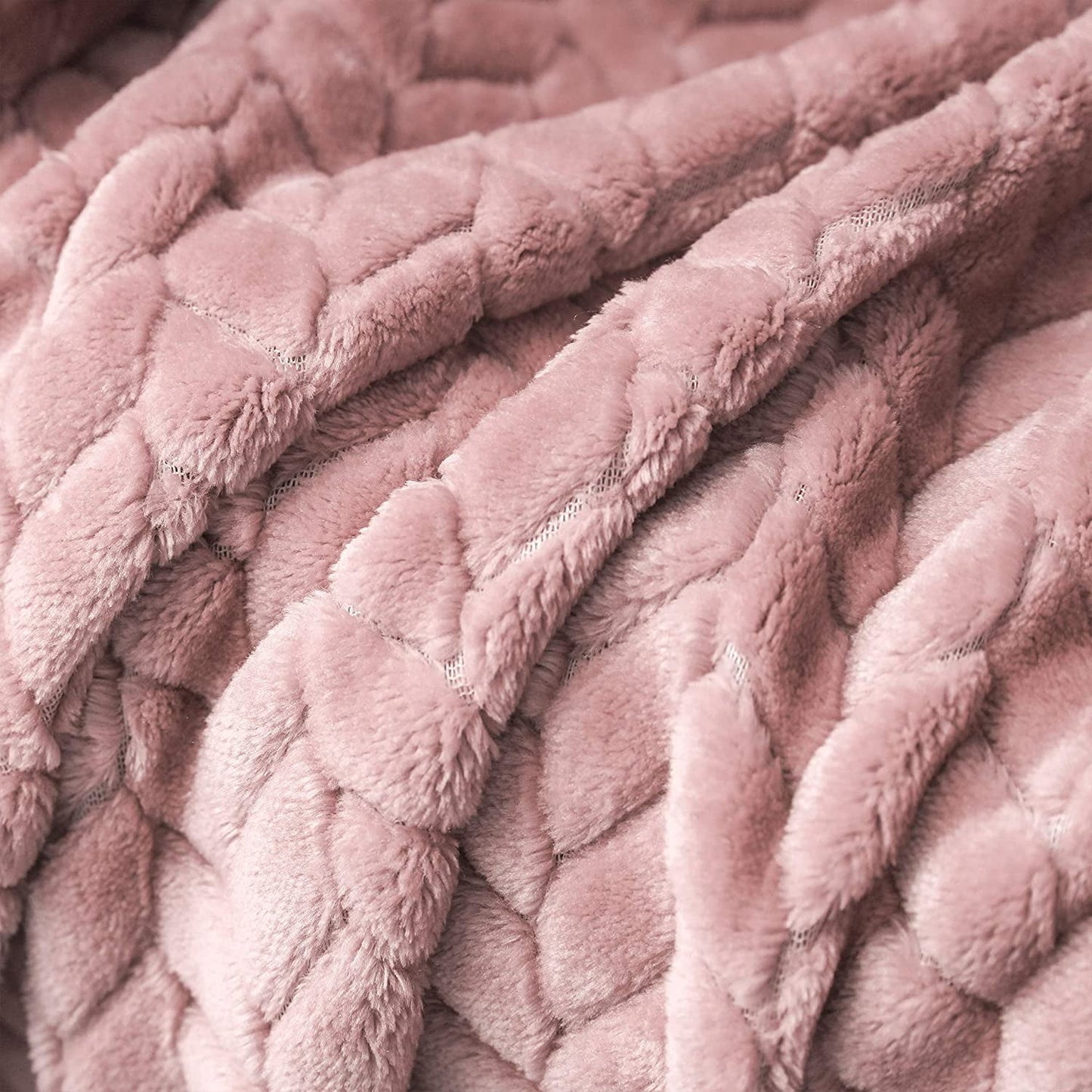 Exclusivo Mezcla Large Flannel Fleece Throw Blanket, Jacquard Weave Leaves Pattern (50" x 70", Pink) - Soft, Warm, Lightweight and Decorative