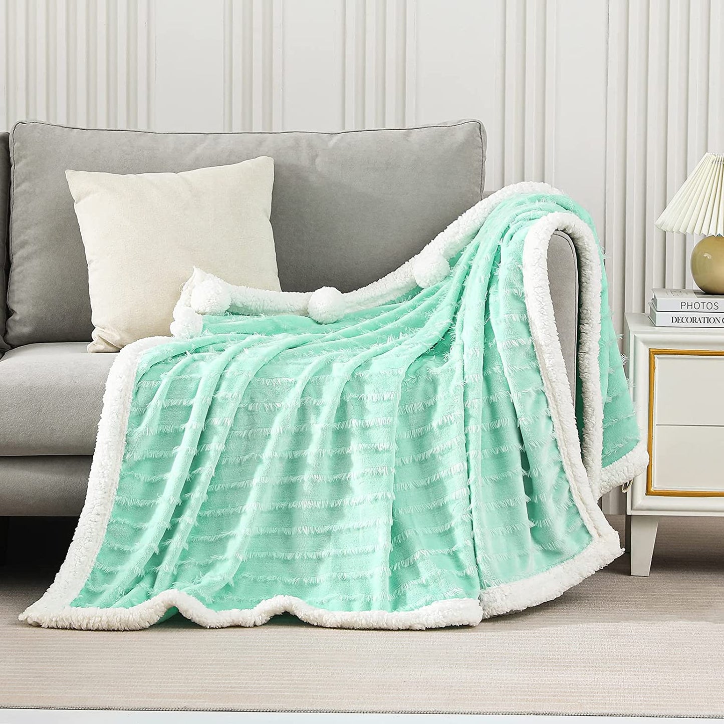 Exclusivo Mezcla Wearable Throw Blanket Soft Wrap Throw Cloak Blanket Poncho Ultra Soft Cozy Oversize Blanket Warm for Winter ( 50x72 Inches, Light Green)