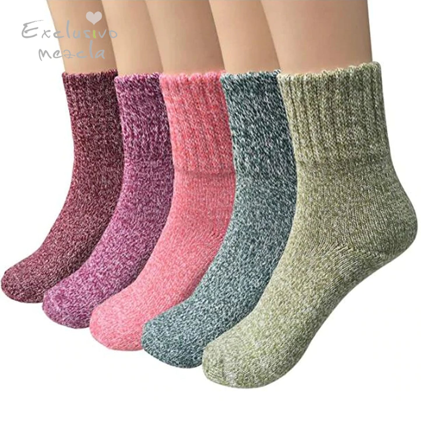Exclusivo Mezcla 5 Pairs Wool Socks for Women Gifts Winter Warm Thick Knit Cabin Cozy Crew Socks