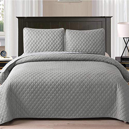 Exclusivo Mezcla Ultrasonic Reversible 3 Piece Full/ Queen Size Quilt Set with Pillow Shams, Lightweight Bedspread/ Coverlet/ Bed Cover - (Grey, 92"x88")