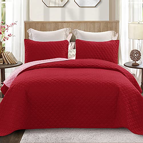 Exclusivo Mezcla Ultrasonic Reversible 3 Piece Full/ Queen Size Quilt Set with Pillow Shams, Lightweight Bedspread/ Coverlet/ Bed Cover - (Grey, 92"x88")