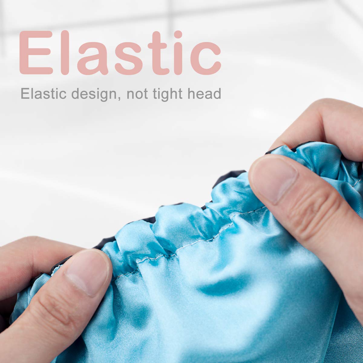 Exclusivo Mezcla Shower Cap, 4-Pack Bathing Reusable Shower Caps for Long Hair Women, Double Layers Premium Sumptuous Silky Satin 100% Waterproof Shower Cap Extra Large