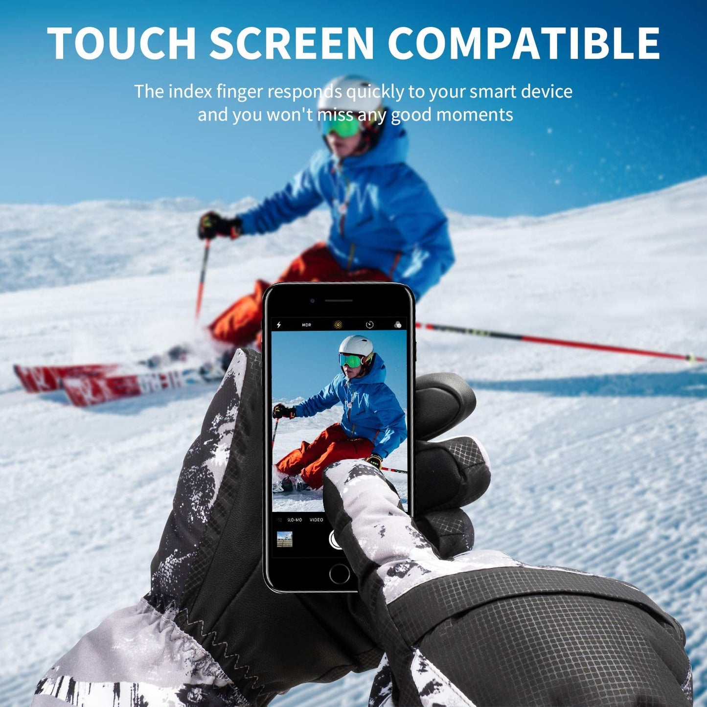Exclusivo Mezcla Ski Snowboard Gloves, Waterproof Winter Warm Gloves, Cold Weather Touchscreen Snow Gloves for Mens, Womens, Kids Skiing,Snowboarding