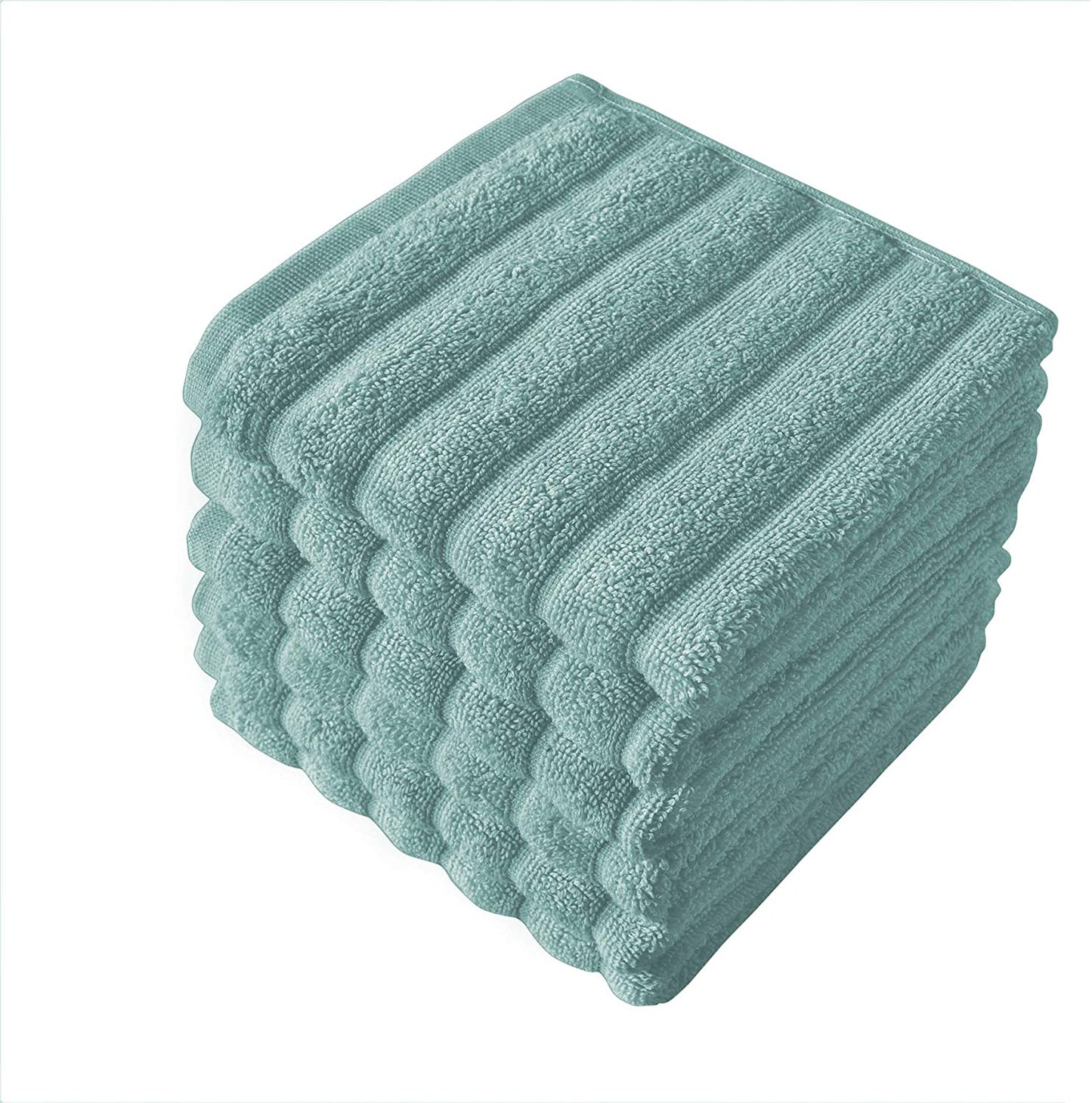 Exclusivo Mezcla - 6 Pack Ribbed Wash Cloths for Your Body and Face -100% Cotton, Soft, Absorbent and Quick Dry Face Wash Towels (Spa Green, 13 x 13 Inches)