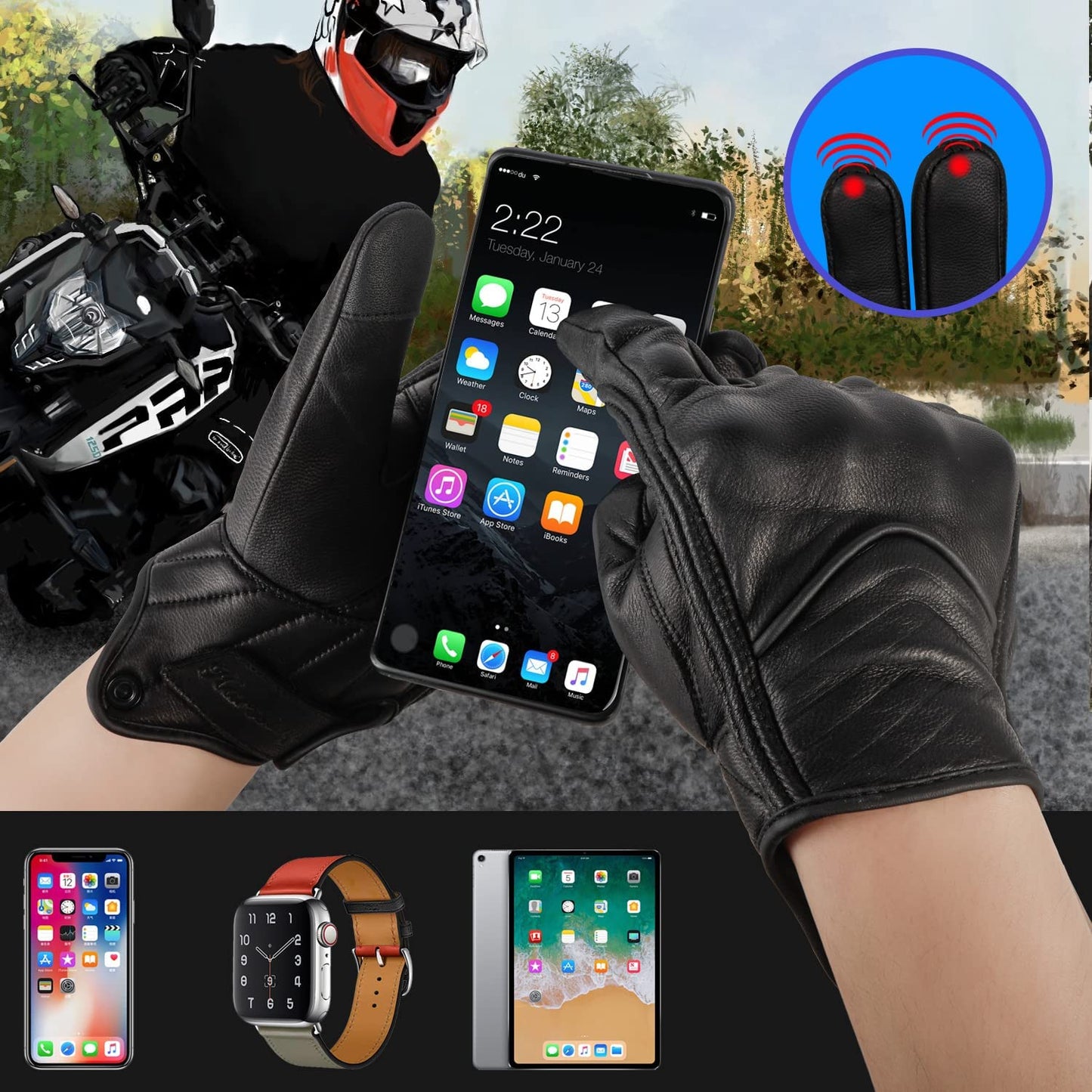 Exclusivo Mezcla Leather Motorcycle Gloves for Men,Riding Driving Biker Racing Motorbike Glove Touchscreen with Hard Knuckle Protection