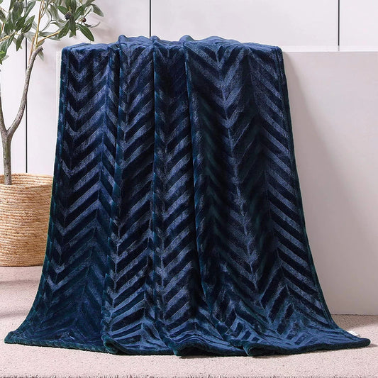 Whale Flotilla Soft Flannel Fleece Lightweight Throw Blanket(50"x60"), Brushed Chevron Design Fluffy Plush Cozy Blanket for All Seasons, Navy Blue
