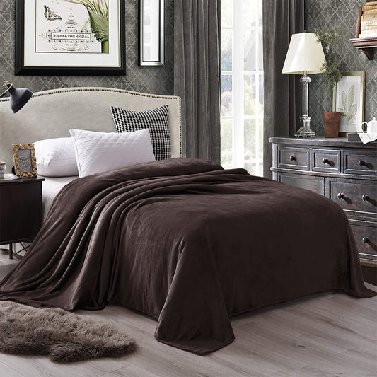 Exclusivo Mezcla King Size Flannel Fleece Velvet Plush Bed Blanket as Bedspread, Coverlet, Bed Cover (90x104 inches, Coffee) Soft, Lightweight, Warm and Cozy