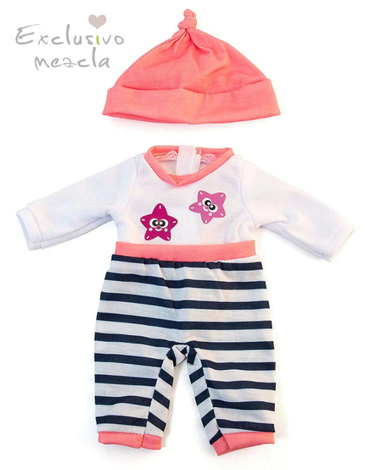 Exclusivo Mezcla Educational Doll Clothes, Fits 12-5/8" Dolls, Cold Weather Salmon Pajamas,Multi