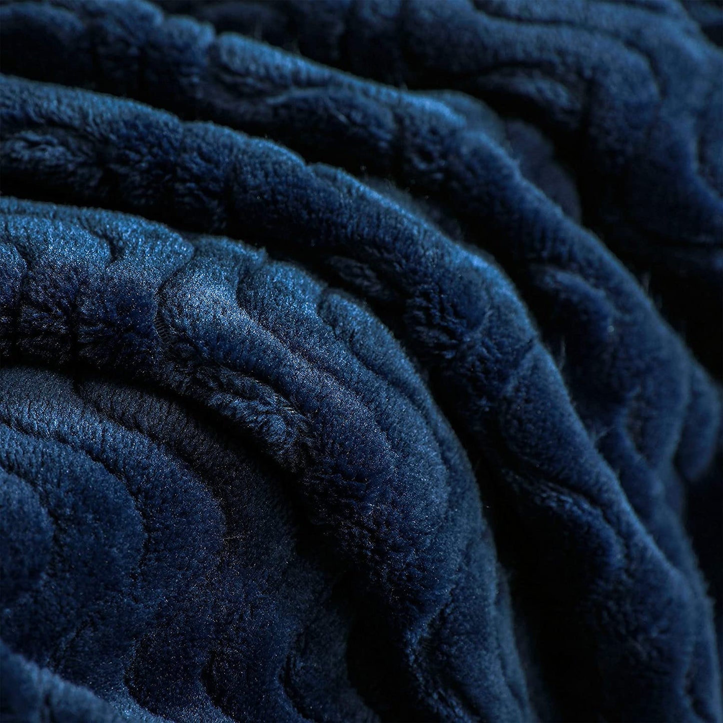 Exclusivo Mezcla Large Flannel Fleece Throw Blanket, Jacquard Weave Wave Pattern (50" x 70", Navy Blue) - Soft, Warm, Lightweight and Decorative