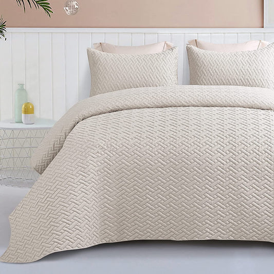 Exclusivo Mezcla 2-Piece Twin Size Quilt Set with Pillow sham, Basket Quilted Bedspread/Coverlet/Bed Cover(68x88 Inches, Bone) -Soft, Lightweight and Reversible