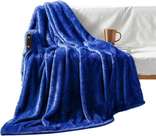 Exclusivo Mezcla Plush Fuzzy Large Fleece Throw Blanket ( 50" x 70", Cobalt Blue)- Soft, Warm& Lightweight