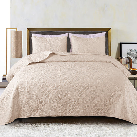 Exclusivo Mezcla Queen Quilt Bedding Set, Lightweight Vintage Queen Size Quilts with Pillow Shams, Soft Bedspreads Coverlets for All Seasons, (96"x90", Brich Beige)
