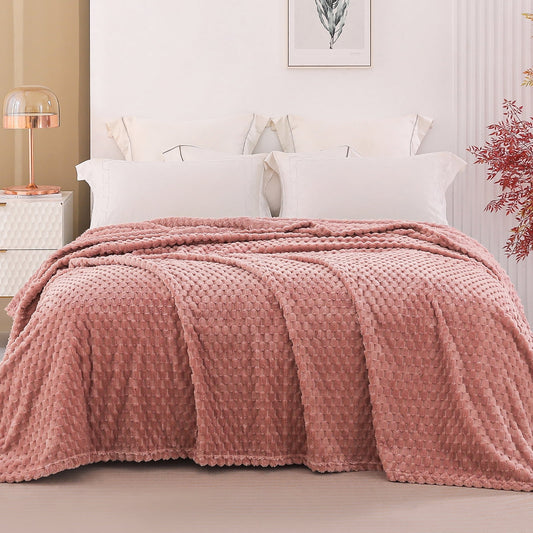 Exclusivo Mezcla Twin Size Flannel Fleece Blanket, 60x80 Inches Stylish Jacquard Velvet Plush Blanket for Bed, Cozy, Warm, Lightweight and Decorative Dusty Pink Blanket