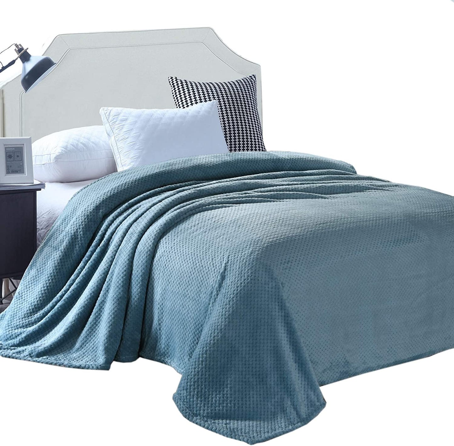 Exclusivo Mezcla Waffle Textured Soft Fleece Blanket,Twin Size Bed Blanket (Slate Blue,90x66 inch)-Cozy,Warm and Lightweight
