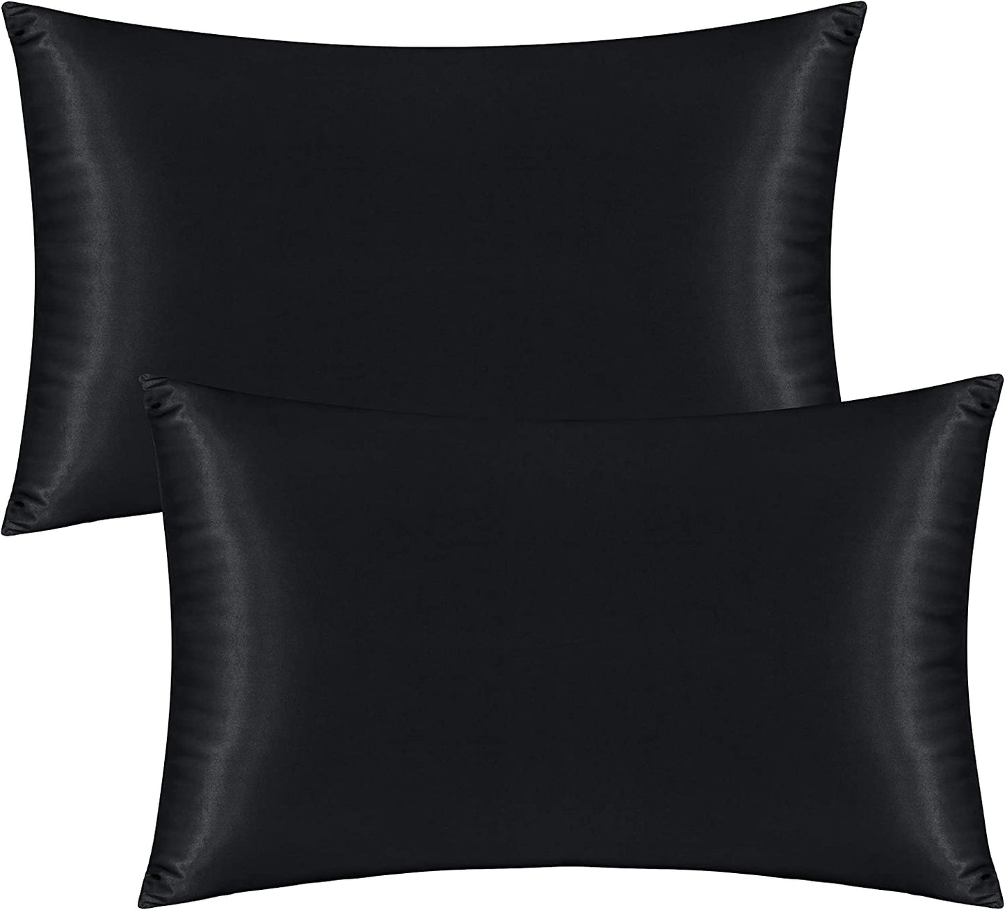 Exclusivo Mezcla Satin Pillowcase for Hair and Skin, 2 Pack Queen Size Silky Pillowcases with Envelop Closure, (Black, 20”X30”