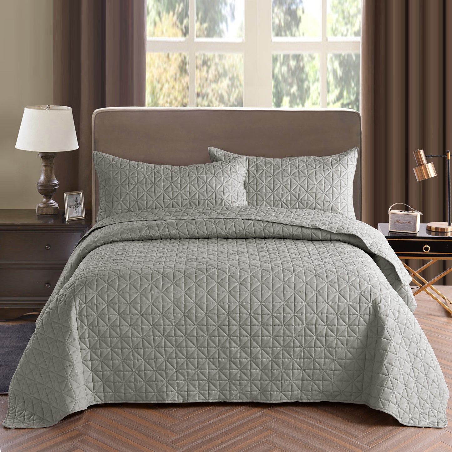 Exclusivo Mezcla 3-Piece King/Queen/Full/Twin Size Quilt Set with Pillow Shams, Grid Quilted Bedspread/Coverlet/Bed Cover -Soft, Lightweight and Reversible