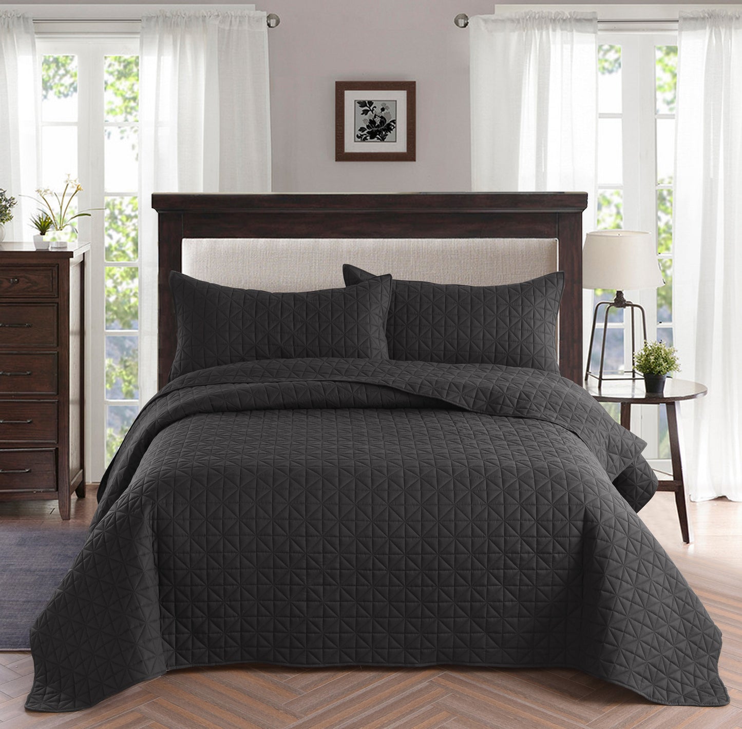 Exclusivo Mezcla 3-Piece King/Queen/Full/Twin Size Quilt Set with Pillow Shams, Grid Quilted Bedspread/Coverlet/Bed Cover -Soft, Lightweight and Reversible