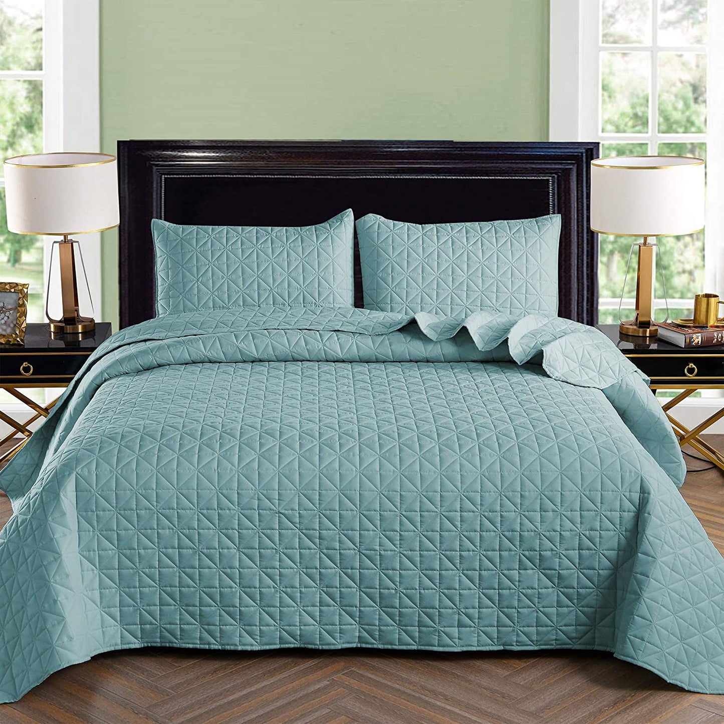 Pure Bedding Quilt Set Full/Queen Size Aqua - Oversized Bedspread - Soft  Microfiber Lightweight Coverlet for All Season - 3 Piece Includes 1 Quilt  and