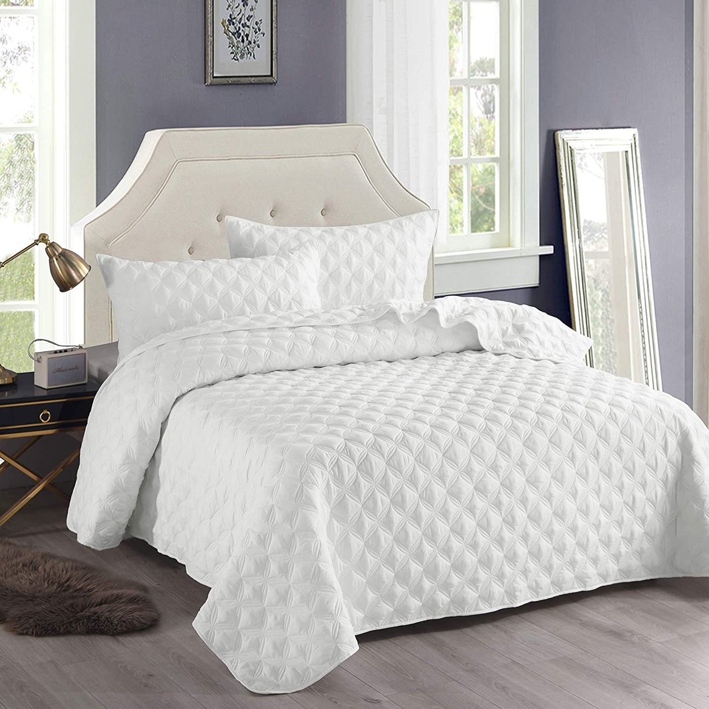 Exclusivo Mezcla 3-Piece King/Queen/Full/Twin Size Quilt Set with Pillow Shams, Ellispe Quilted Bedspread/Coverlet/Bed Cover -Soft, Lightweight and Reversible