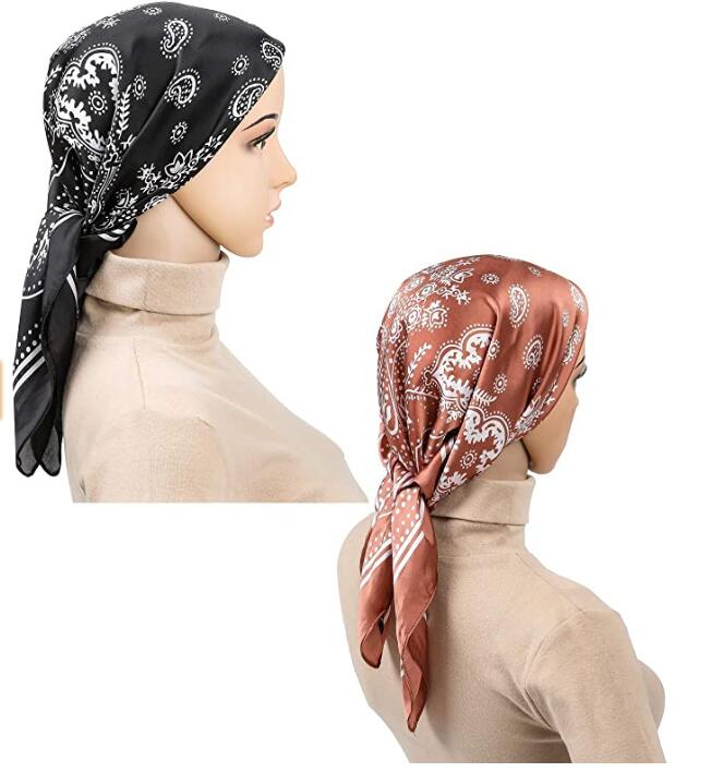 Exclusivo Mezcla 4 Pcs 26.5×26.5 inches Silk Feel Satin Square Head Scarves for Women Neck Hair Scarves Hair Bandanas