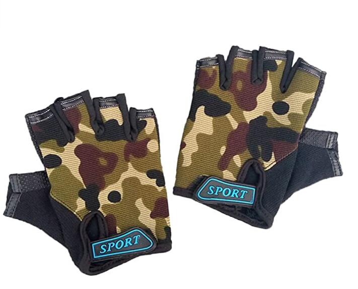 Exclusivo Mezcla Kids Fingerless Camo Gloves Cycling Bike Sports Gloves for Boys Children Anti-Slip Breathable Camouflage Mittens