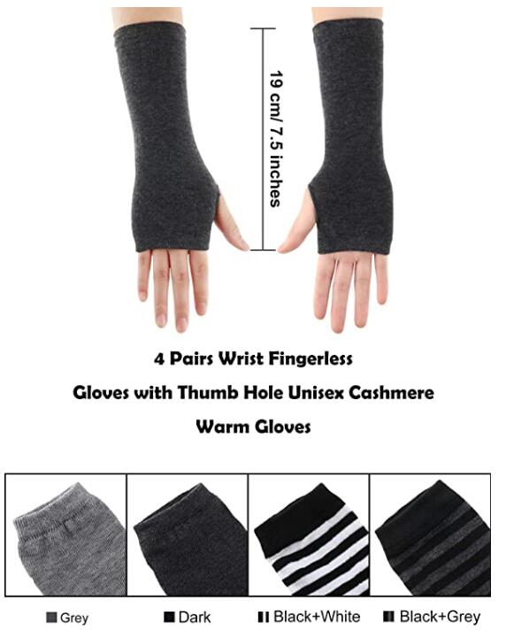 Exclusivo Mezcla 4 Pairs Cashmere Feel Wrist Fingerless Gloves with Thumb Hole Unisex Cashmere Warm Gloves
