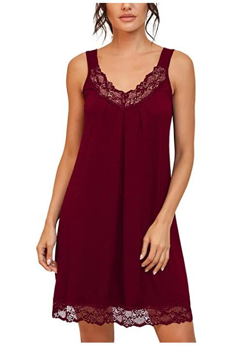 Exclusivo Mezcla Women's Loose Full Slips Lace Nightgown Chemise Sleepwear Cotton Jersey Nightdress