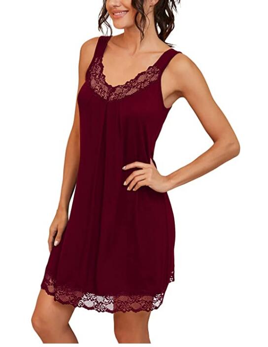 Exclusivo Mezcla Women's Loose Full Slips Lace Nightgown Chemise Sleepwear Cotton Jersey Nightdress
