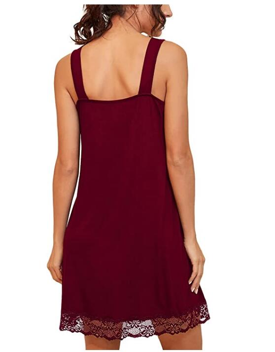 Exclusivo Mezcla Women's Loose Full Slips Lace Nightgown Chemise Sleepwear Cotton Jersey Nightdress
