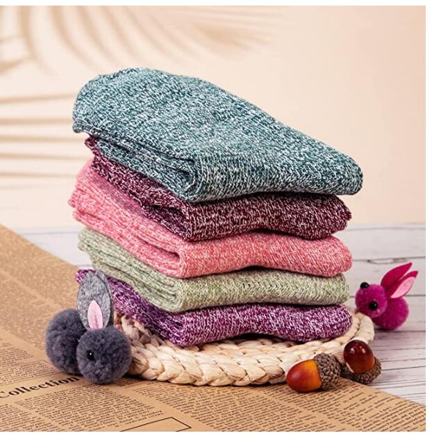 Exclusivo Mezcla 5 Pairs Wool Socks for Women Gifts Winter Warm Thick Knit Cabin Cozy Crew Socks