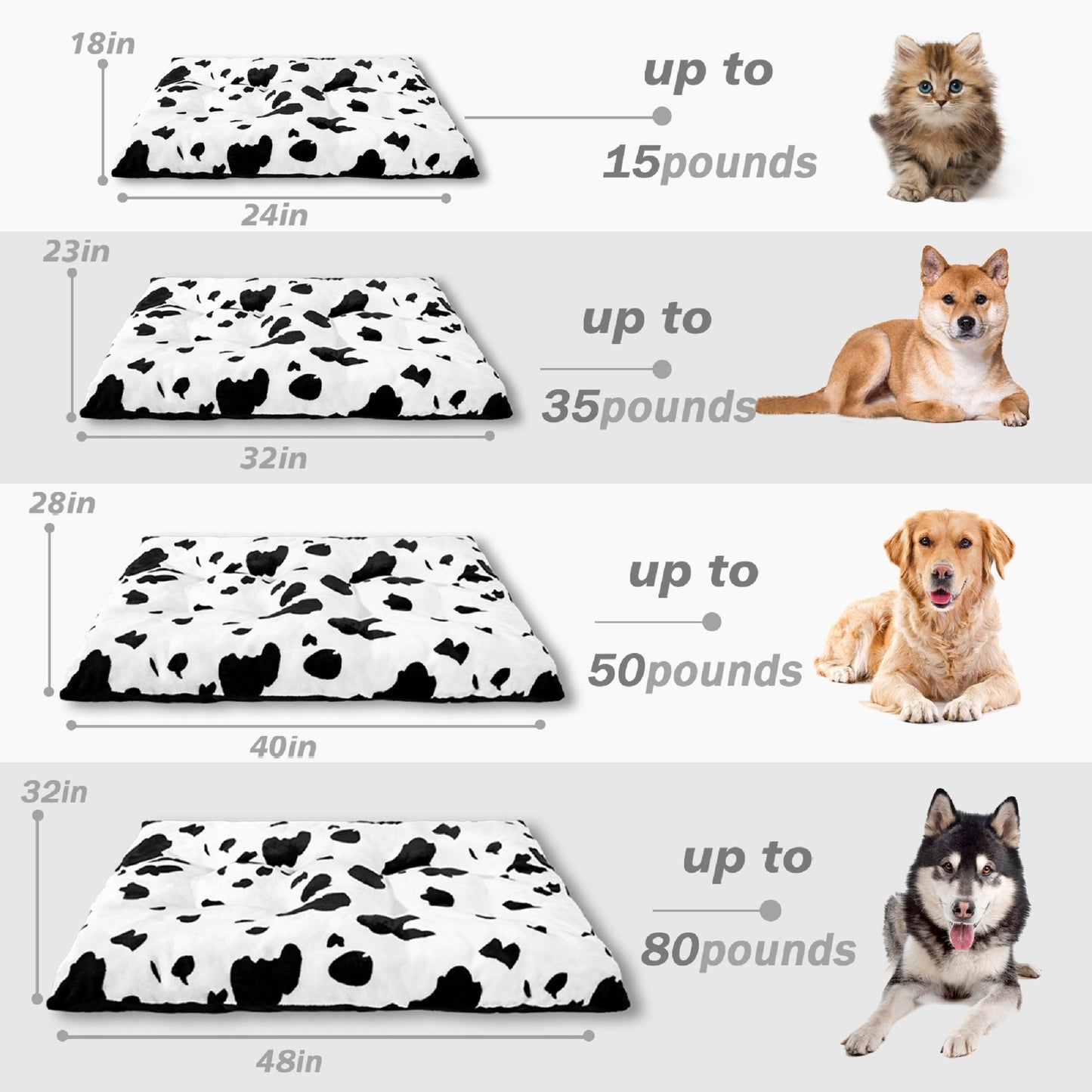 Exclusivo Mezcla Soft Dog Bed Crate Mat for Small Dogs (26x20x4 in), Flannel Fleece Cow Print Dog Pet Cat Kennel Pad with Anti-Slip Bottom, Machine Washable