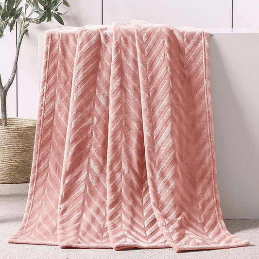 Whale Flotilla Soft Flannel Fleece Lightweight Throw Blanket(50"x60"), Brushed Chevron Design Fluffy Plush Cozy Blanket for All Seasons, Pink
