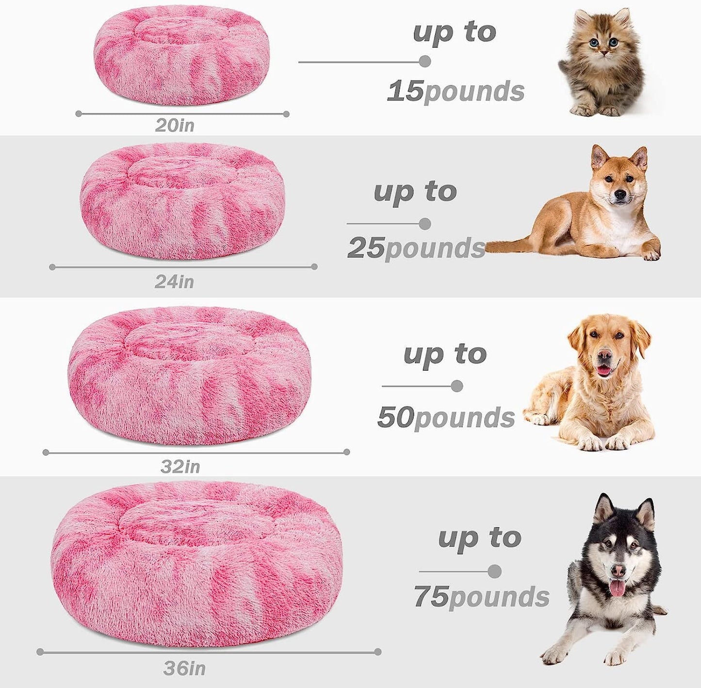 Exclusivo Mezcla Calming Donut Dog Bed Cat Bed for Small Medium Large Dogs and Cats Anti-Anxiety Plush Soft and Cozy Cat Bed Warming Pet Bed for Winter and Fall (24IN, Gradient Pink)