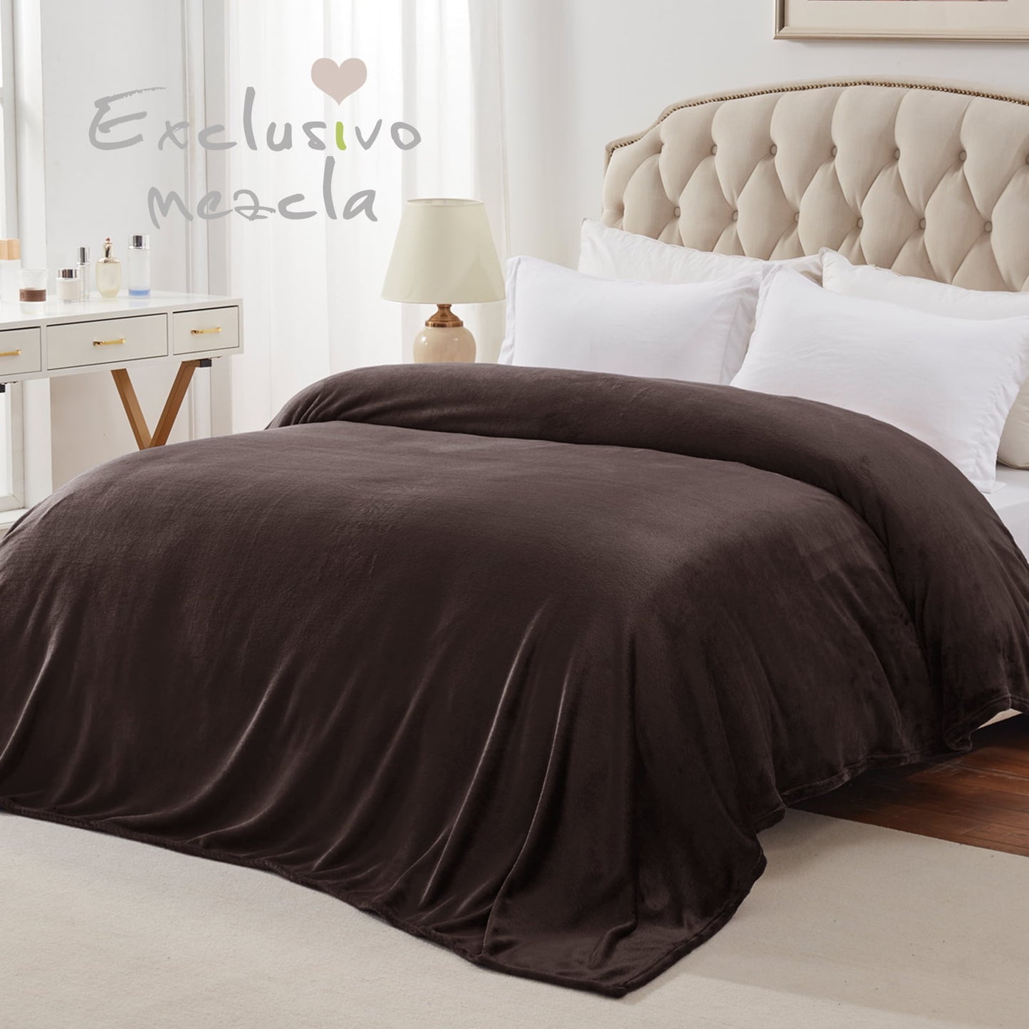 Exclusivo Mezcla King Size Flannel Fleece Velvet Plush Bed Blanket as Bedspread, Coverlet, Bed Cover (90x104 inches, Coffee) Soft, Lightweight, Warm and Cozy
