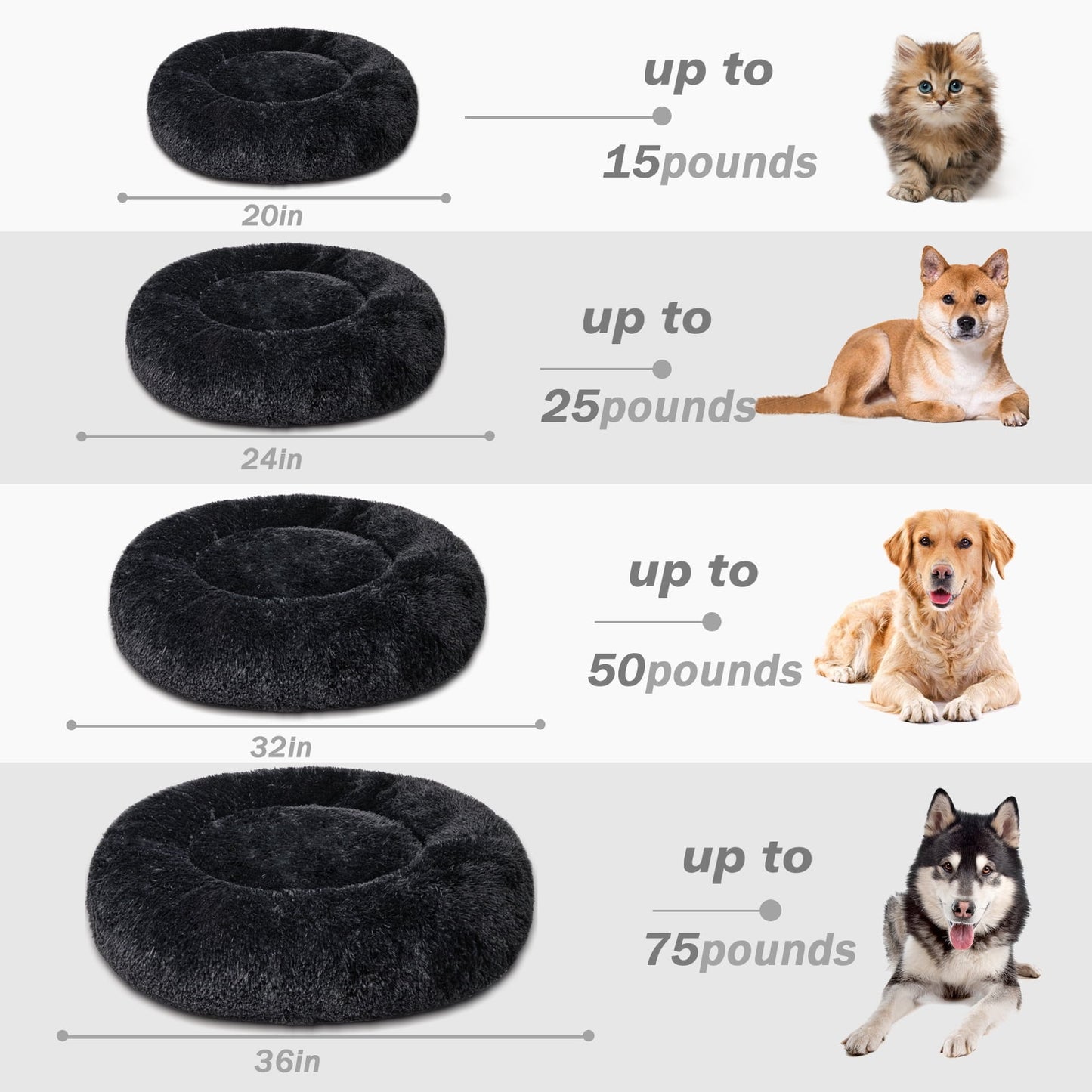 Calming Donut Dog Bed for Small Medium and Large dogs Anti-Anxiety Plush Soft and Cozy Cat Bed 36 inches Warming Pet Bed for Winter and Fall(Black)