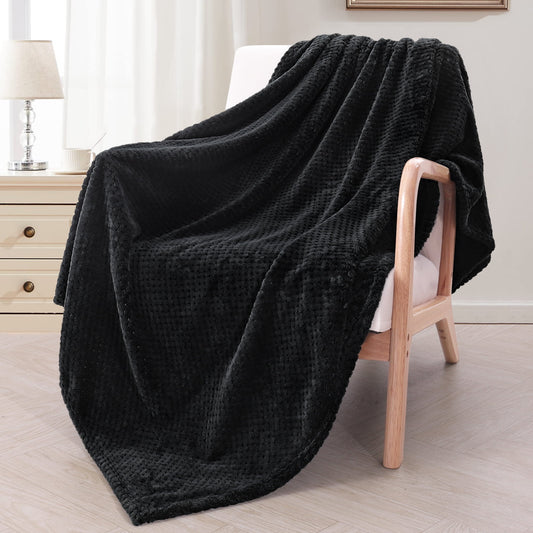 Exclusivo Mezcla Waffle Textured Extra Large Fleece Blanket, Super Soft and Warm Throw Blanket for Couch, Sofa and Bed (Black, 50x70 inches)-Cozy, Fuzzy and Lightweight