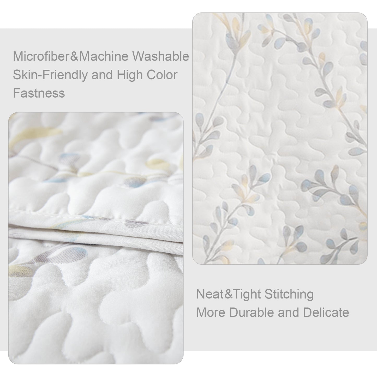 Exclusivo Mezcla Microfiber King Size Quilt Set, 3 Piece Lightweight Bedspreads/ Coverlet/ Bedding Set with 2 Pillow Shams, Gradient Floral Pattern, (96"x 104", White)